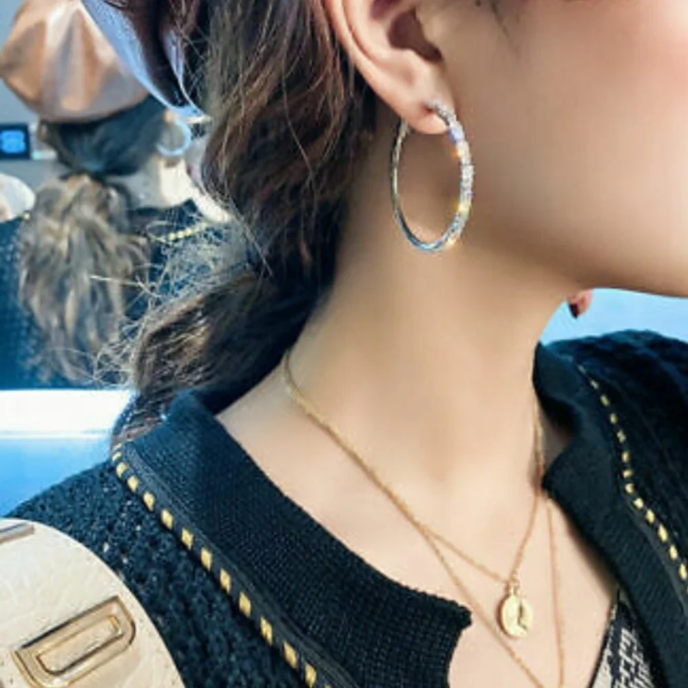 LAST ONE!! Beautiful Gold With White Sapphire Hoop Earrings - Picture 4 of 7